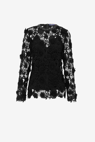 Exclusive LEO LIN Ines Lace Embellished Top - Ebony