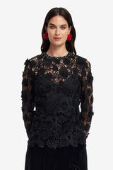 Ines Lace Embellished Top - Ebony Tops