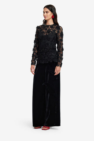 Exclusive LEO LIN Ines Lace Embellished Top - Ebony