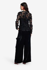 Ines Lace Embellished Top - Ebony Tops