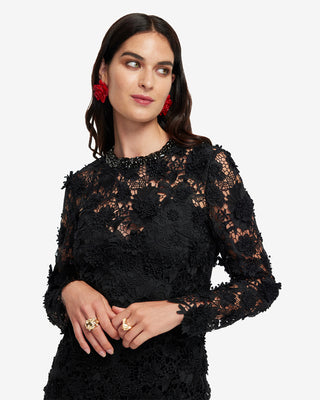 Exclusive LEO LIN Ines Lace Embellished Top - Ebony