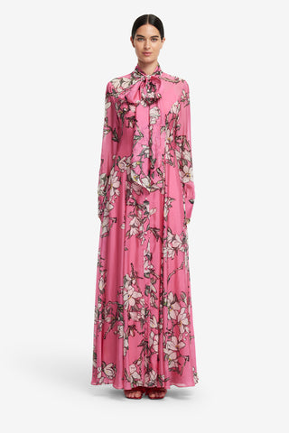 Exclusive LEO LIN Lilith Tie Neck Maxi Dress - Pink Magnolia Print