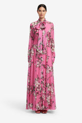 Lilith Tie Neck Maxi Dress - Pink Magnolia Print Dress Maxi