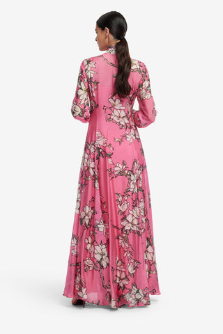 Exclusive LEO LIN Lilith Tie Neck Maxi Dress - Pink Magnolia Print