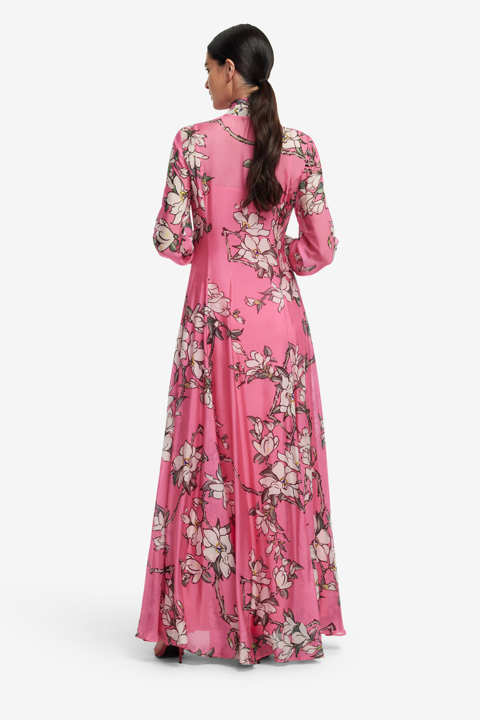 Exclusive LEO LIN Lilith Tie Neck Maxi Dress - Pink Magnolia Print