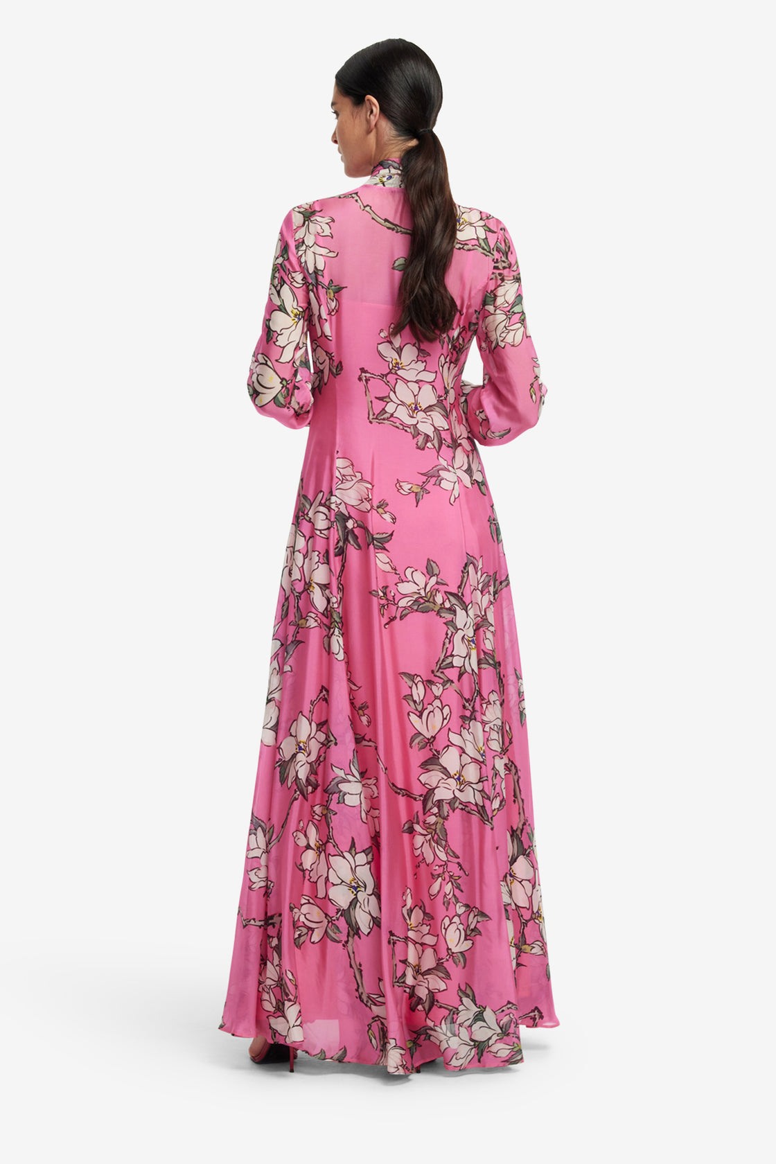 Exclusive LEO LIN Lilith Tie Neck Maxi Dress - Pink Magnolia Print