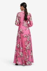 Lilith Tie Neck Maxi Dress - Pink Magnolia Print Dress Maxi