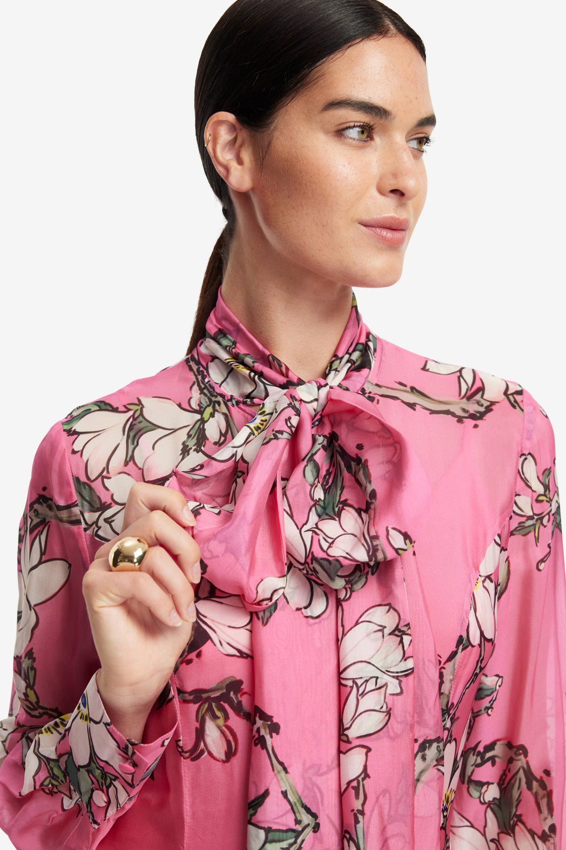 Exclusive LEO LIN Lilith Tie Neck Maxi Dress - Pink Magnolia Print