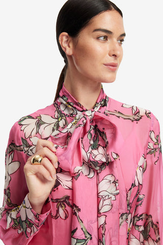 Exclusive LEO LIN Lilith Tie Neck Maxi Dress - Pink Magnolia Print