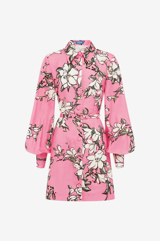 Exclusive LEO LIN Luminous Linen Mini Dress - Pink Magnolia Print