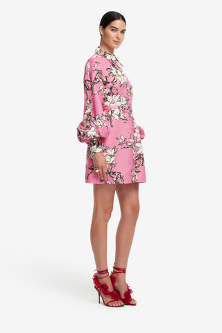 Exclusive LEO LIN Luminous Linen Mini Dress - Pink Magnolia Print