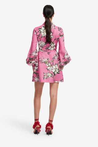 Exclusive LEO LIN Luminous Linen Mini Dress - Pink Magnolia Print