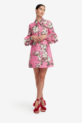 Exclusive LEO LIN Luminous Linen Mini Dress - Pink Magnolia Print