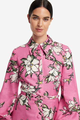 Exclusive LEO LIN Luminous Linen Mini Dress - Pink Magnolia Print