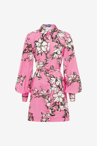 Exclusive LEO LIN Luminous Linen Mini Dress - Pink Magnolia Print