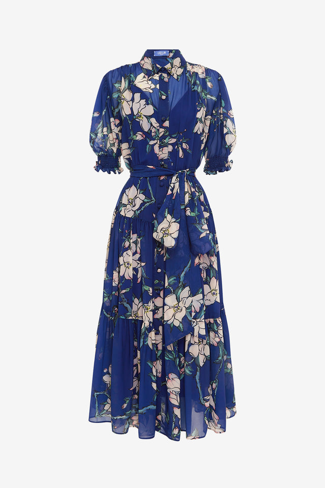 Exclusive LEO LIN Ellie Bishop Sleeve Midi Dress - Midnight Magnolia Print