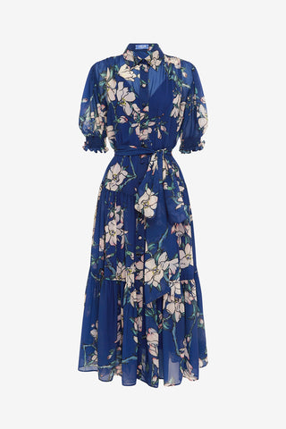 Exclusive LEO LIN Ellie Bishop Sleeve Midi Dress - Midnight Magnolia Print