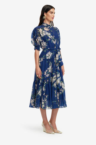 Exclusive LEO LIN Ellie Bishop Sleeve Midi Dress - Midnight Magnolia Print