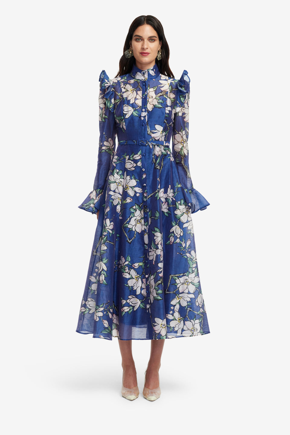 Exclusive LEO LIN Katrina Butterfly Sleeve Midi Dress - Midnight Magnolia Print