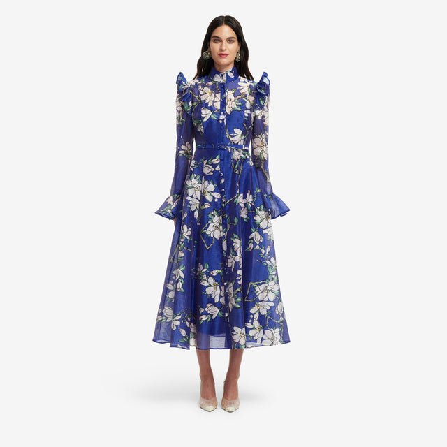 Exclusive LEO LIN Katrina Butterfly Sleeve Midi Dress - Midnight Magnolia Print