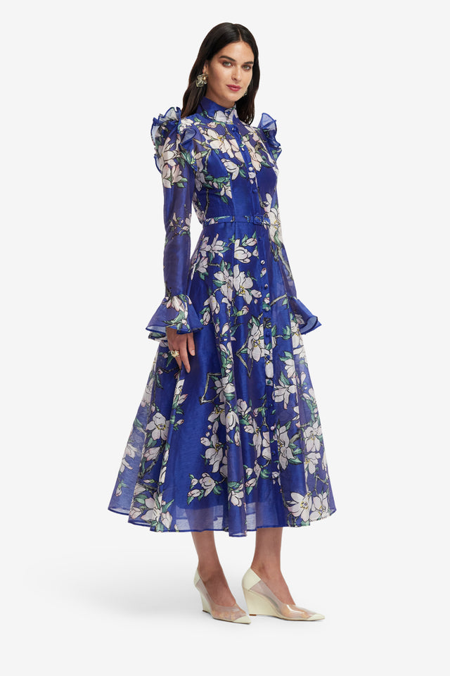 Exclusive LEO LIN Katrina Butterfly Sleeve Midi Dress - Midnight Magnolia Print