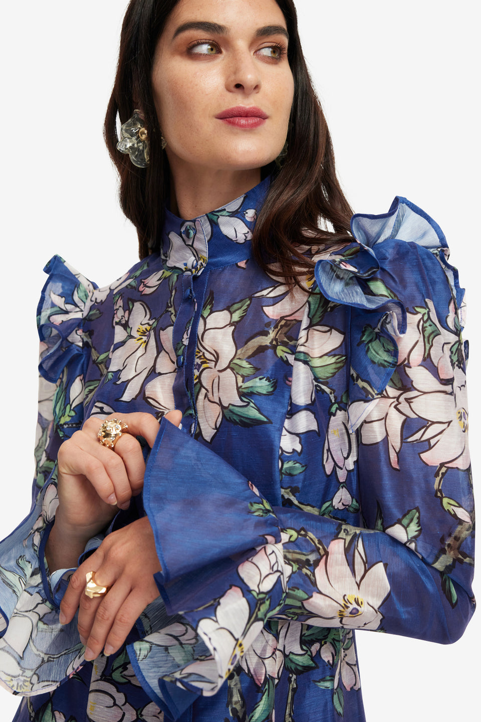 Exclusive LEO LIN Katrina Butterfly Sleeve Midi Dress - Midnight Magnolia Print