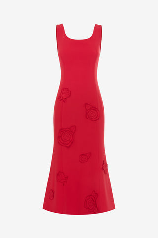 Exclusive LEO LIN Emily Applique Midi Dress - Scarlet