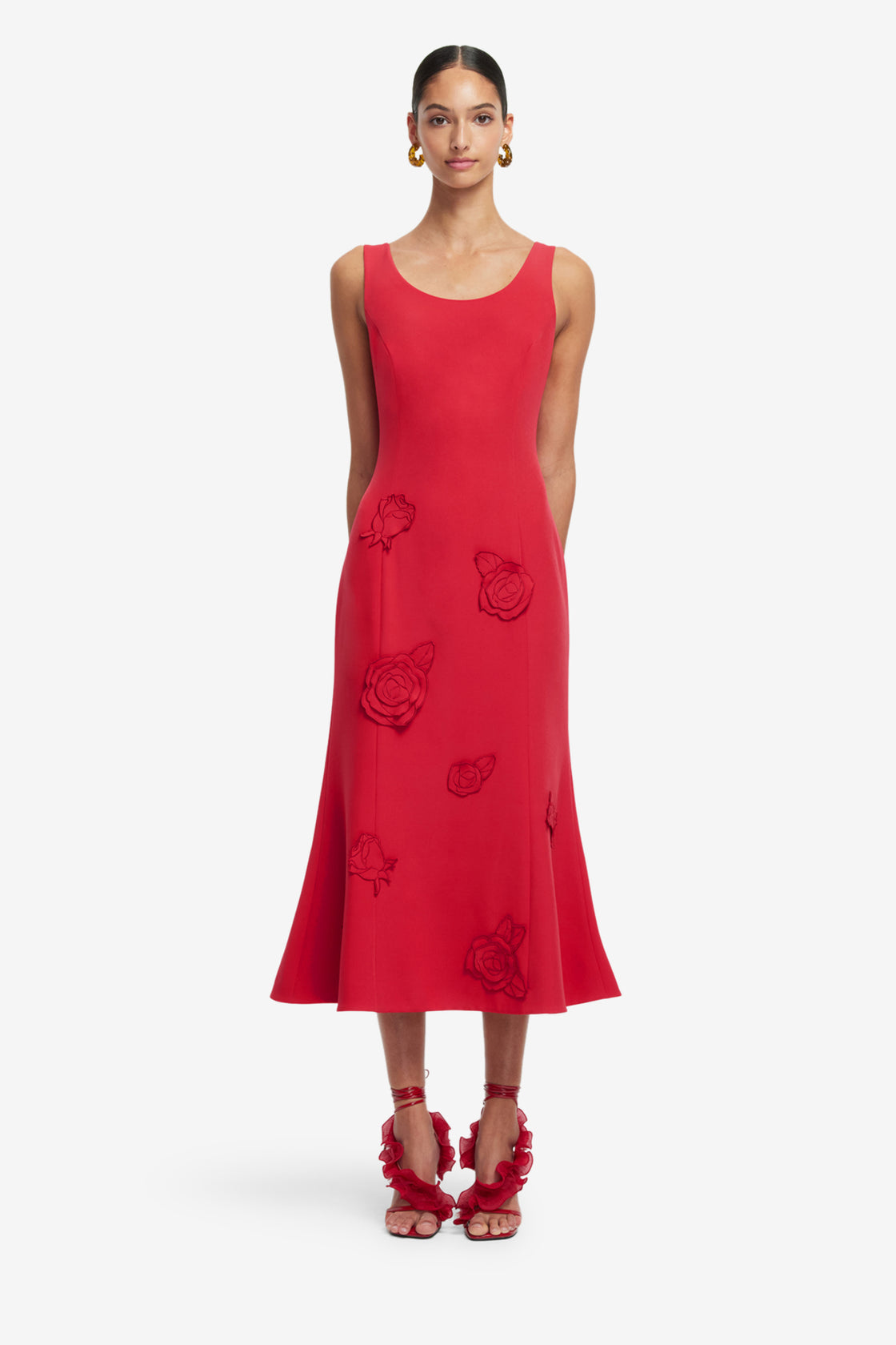 Exclusive LEO LIN Emily Applique Midi Dress - Scarlet