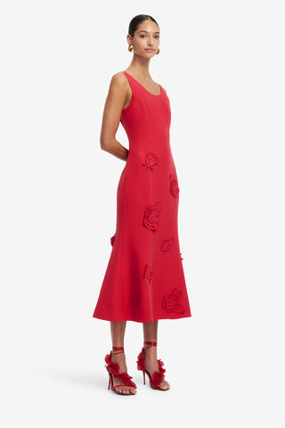 Exclusive LEO LIN Emily Applique Midi Dress - Scarlet