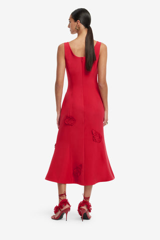 Exclusive LEO LIN Emily Applique Midi Dress - Scarlet