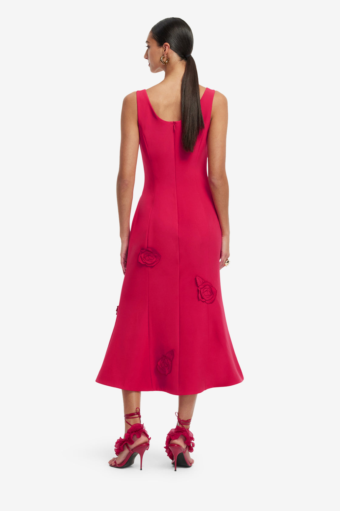 Exclusive LEO LIN Emily Appliqué Midi Dress - Scarlet