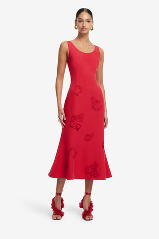 Exclusive LEO LIN Emily Applique Midi Dress - Scarlet