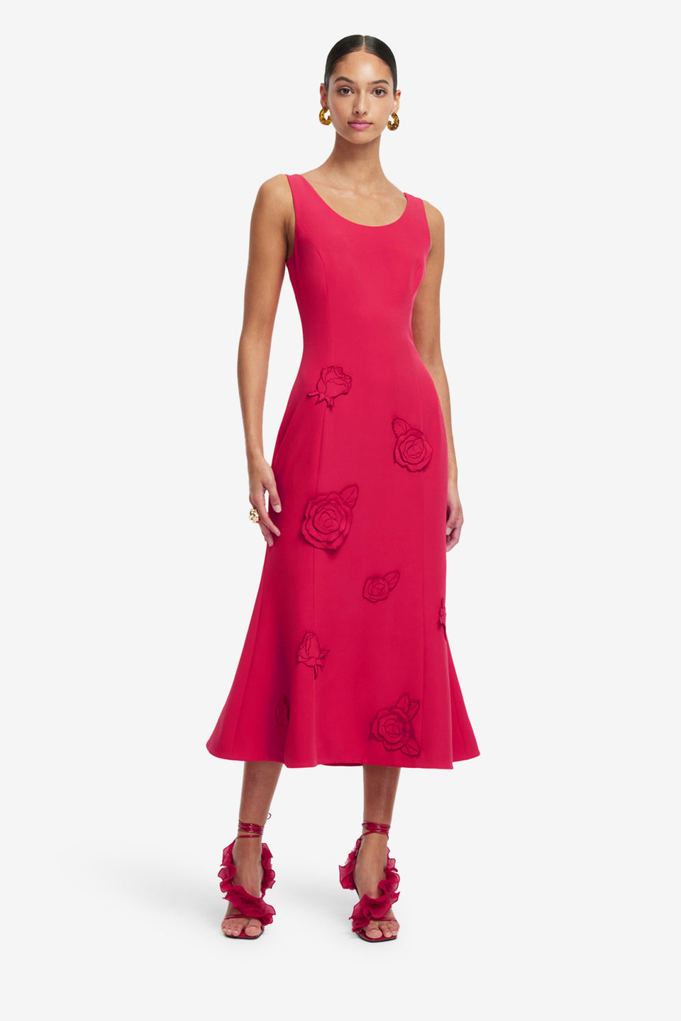 Exclusive LEO LIN Emily Appliqué Midi Dress - Scarlet