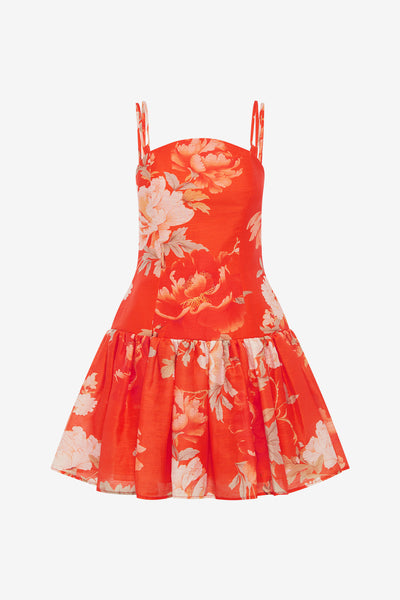 Lorena Ruffled Mini Dress - Saffron Peony Print  LEO LIN
