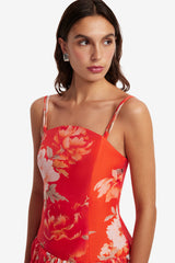 Lorena Ruffled Mini Dress - Saffron Peony Print Dress Mini