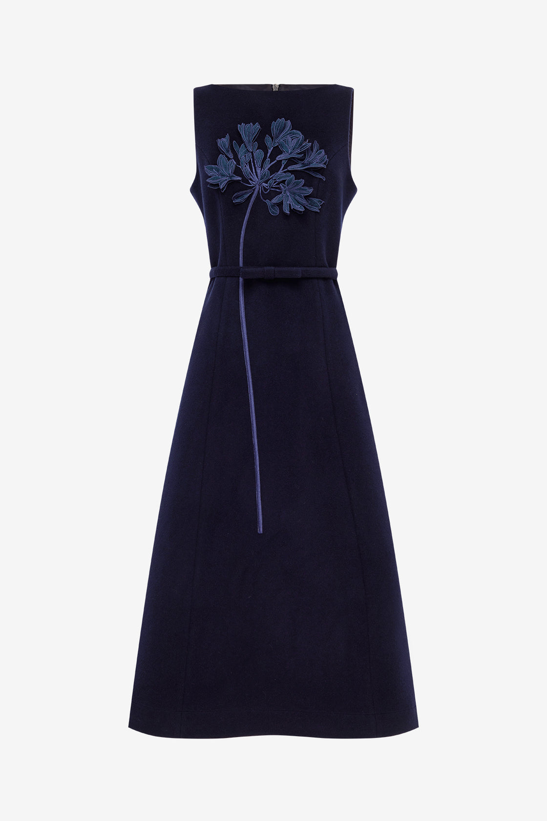 Cleo Applique Wool Sleeveless Midi Dress - Midnight Dress Midi