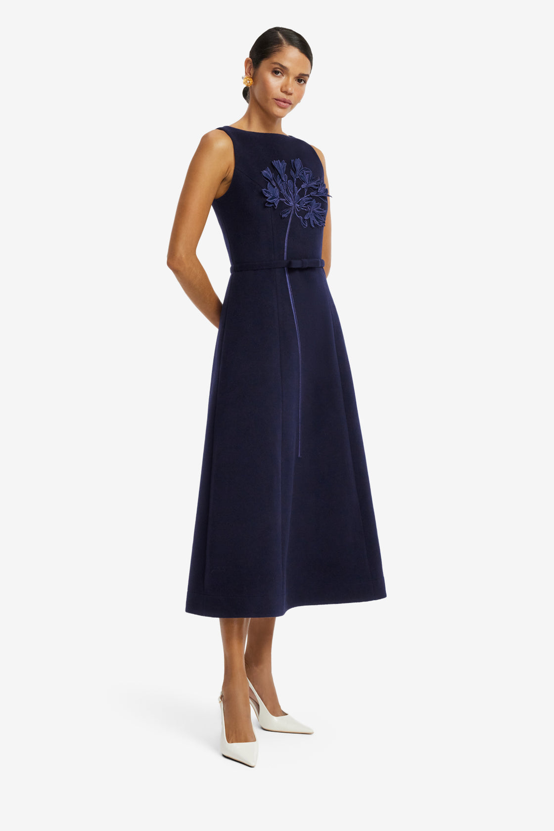 Cleo Applique Wool Sleeveless Midi Dress - Midnight Dress Midi