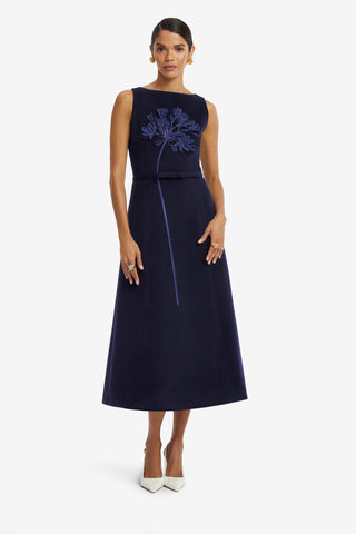 Cleo Applique Wool Sleeveless Midi Dress - Midnight Dress Midi