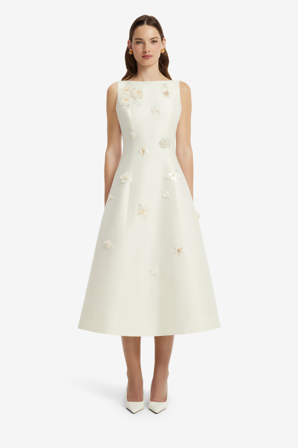 Cleo Embellished Sleeveless Midi Dress - Snow Dress Midi