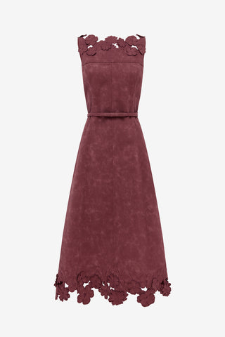 Cleo Applique Vegan Suede Midi Dress - Mahogany Dress Midi