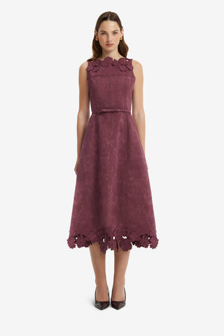 Cleo Applique Vegan Suede Midi Dress - Mahogany Dress Midi
