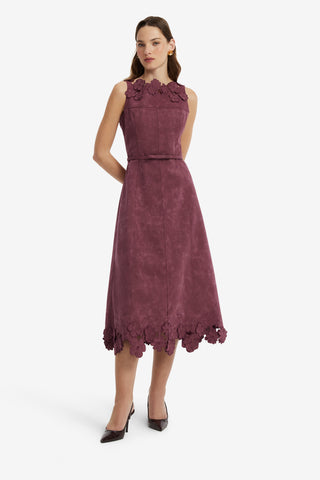 Cleo Applique Vegan Suede Midi Dress - Mahogany Dress Midi