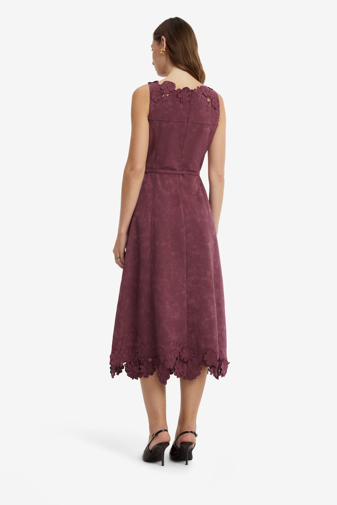 Cleo Applique Vegan Suede Midi Dress - Mahogany Dress Midi