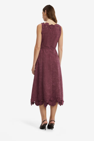 Cleo Applique Vegan Suede Midi Dress - Mahogany Dress Midi