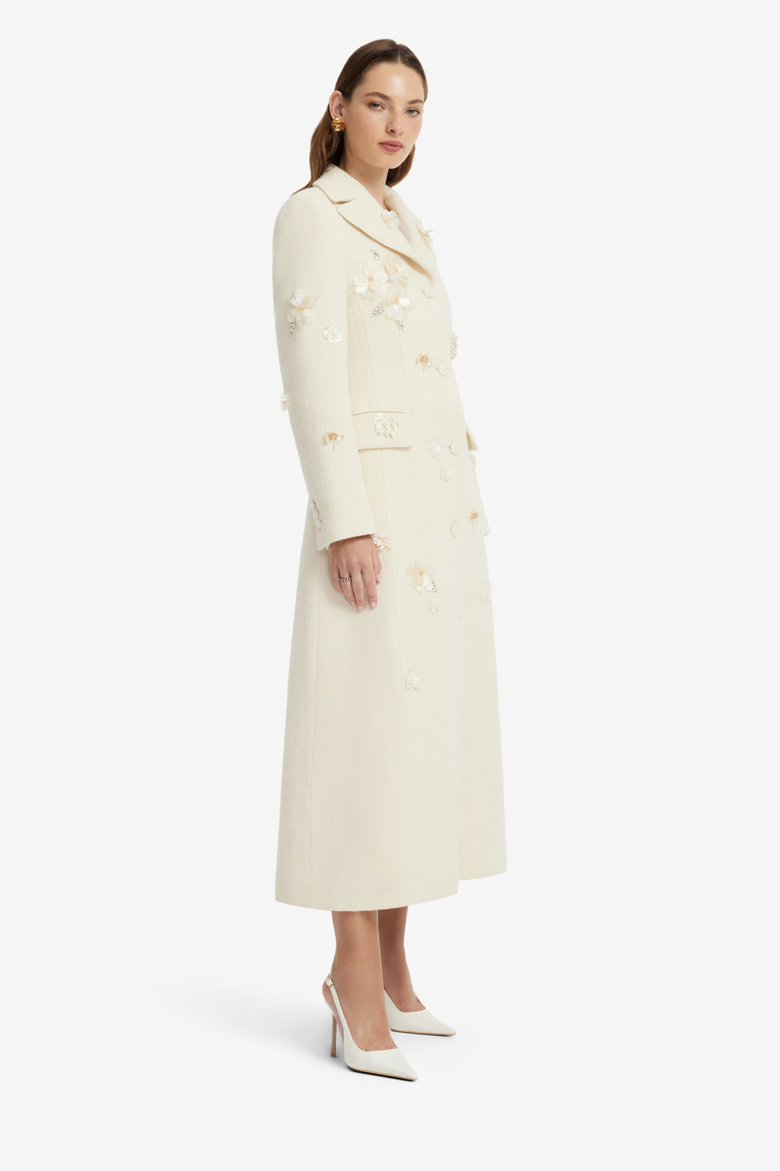 Elara Embellished Tweed Coat - Snow Coats