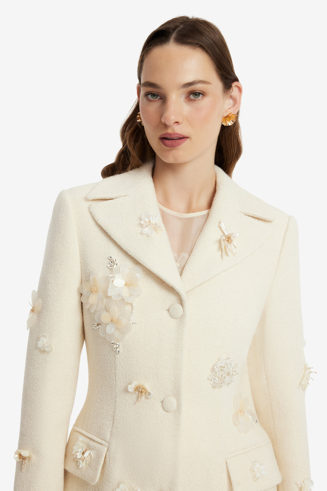 Elara Embellished Tweed Coat - Snow Coats