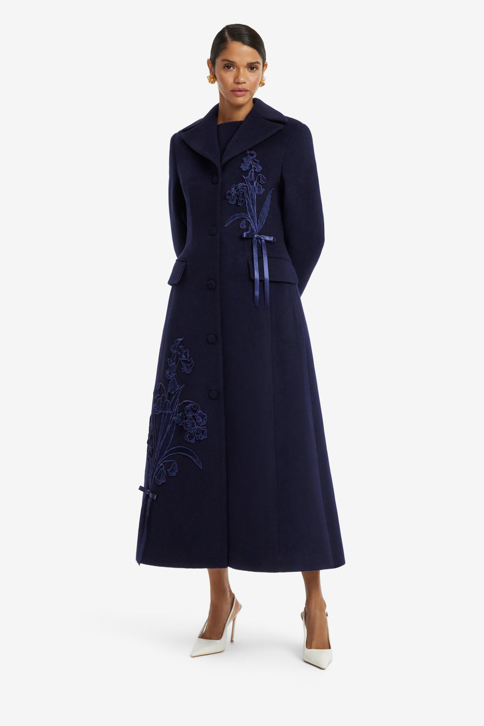 Elara Applique Wool Coat - Midnight Coats