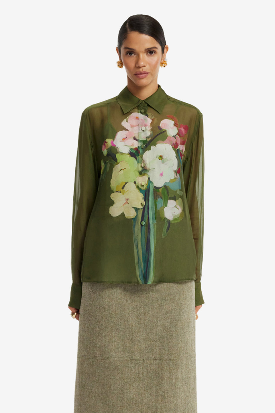 Cassia Shirt - Reverie Print in Olive Blouse/Shirts