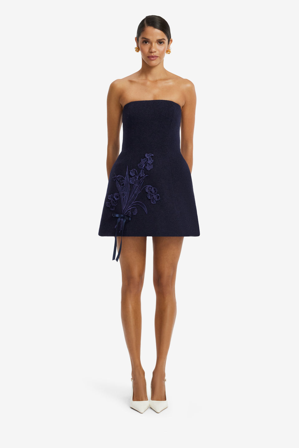 Roselle Applique Tweed Bustier Mini Dress - Midnight Dress Mini