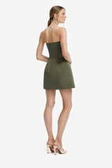 Roselle Embroidered Bustier Mini Dress - Reverie Print in Olive Dress Mini